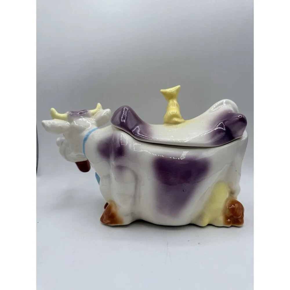 RARE McCoy W10 Cow Cookie Jar Cat On Back in PURPLE : Reissued By JD 1992